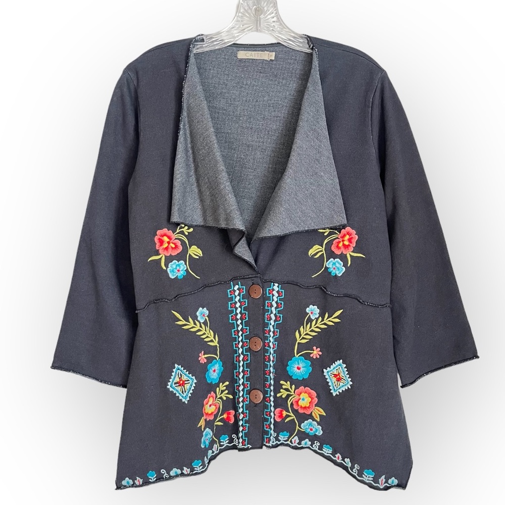 Caite Athleta Boho Floral Embroidered Asymmetric Cardigan (M1)
